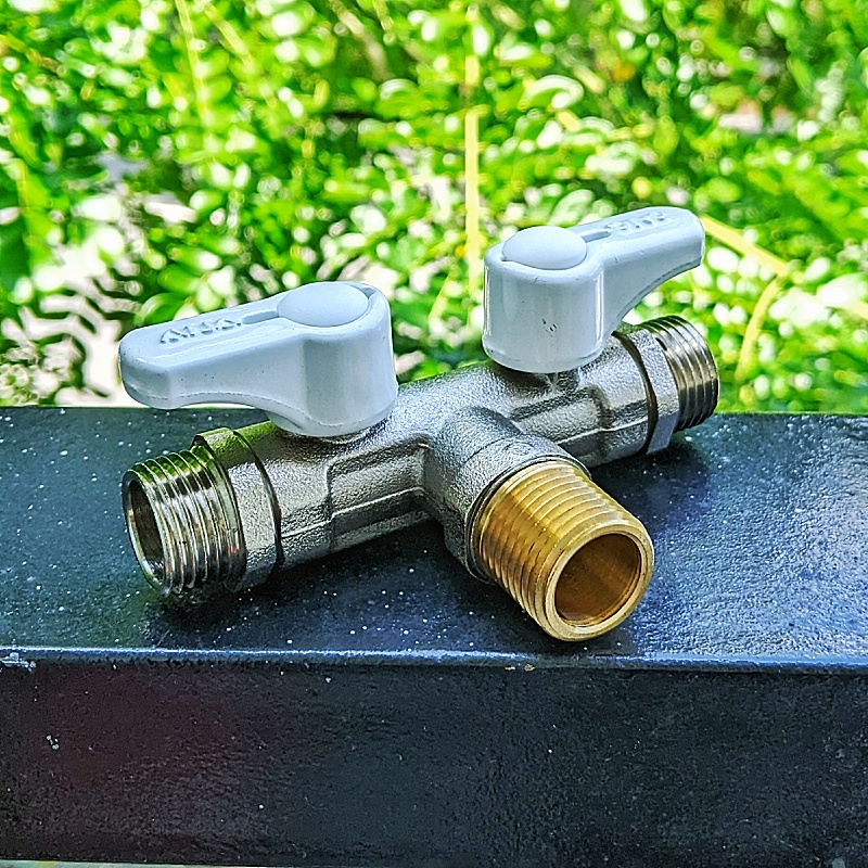 Van nước chia 3 ngã 2 khóa hàng Thái Lan kết nối ren 21mm bằng thau độ bền cao