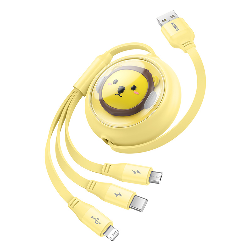 Cáp Sạc 3 Đầu Baseus Leo Retractable Charging Cable 3-in-1 USB to M+L+C 3.5A (1.1m) (Hàng chính hãng)