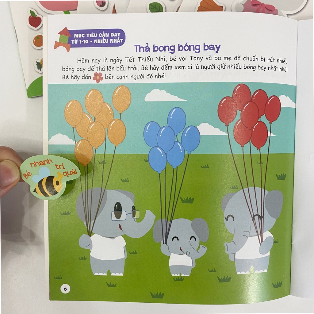 Bộ 6 Cuốn Sách Sticker Bóc Dán - Bé Vui Học Toán - Cùng Động Tay Động Não Nào ( 3-12 Tuổi )
