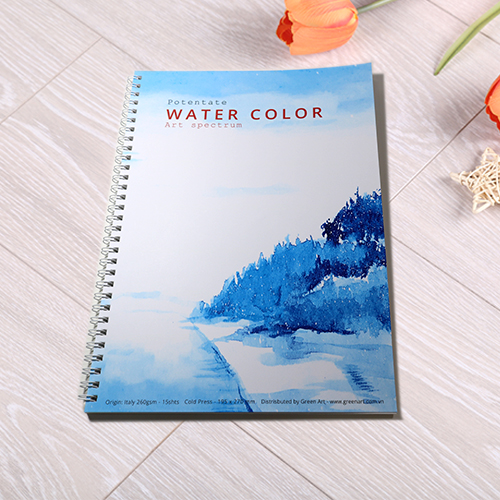 Sổ vẽ A4 vẽ màu nước và chì có vân sang giấy định lượng 260gsm nhập từ Ý, lên màu trong tự nhiên,15 tờ/cuốn MOW260 Green Art - Hàng chính hãng