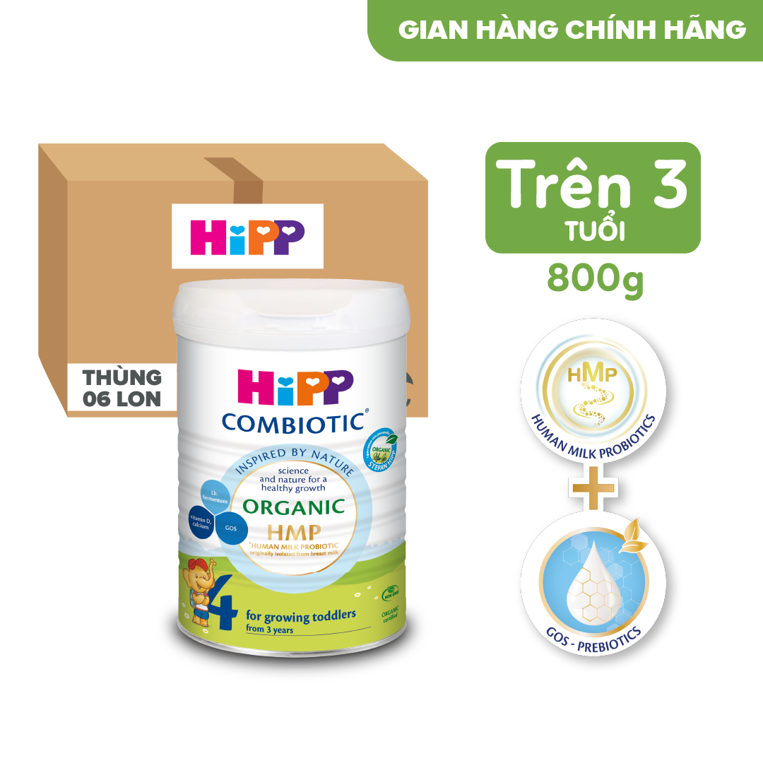 Thùng 6 lon Sữa bột công thức HiPP 4 Organic Combiotic 800g (6 lon x 800g)