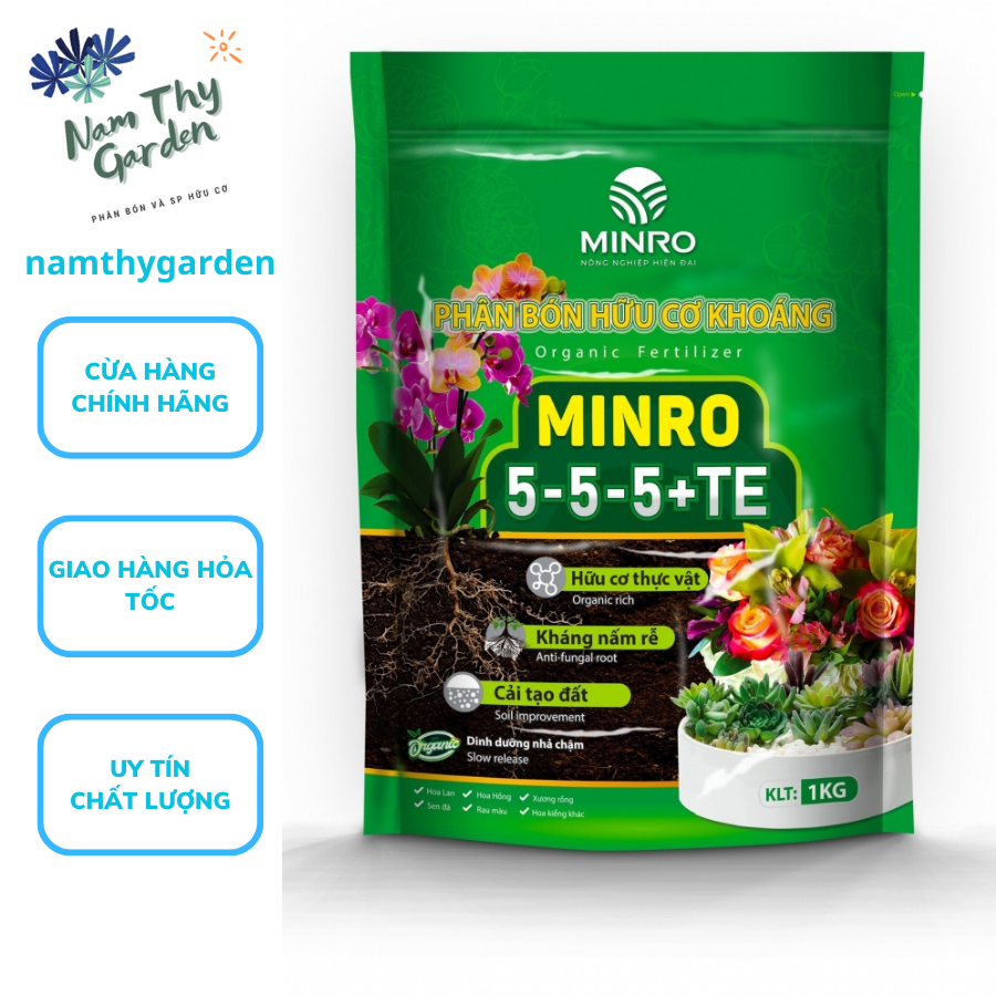 Phân Bón Hữu Cơ Khoáng Minro 5 - 5 - 5 + TE kháng nấm rễ, cải tạo đất Gói 1kg