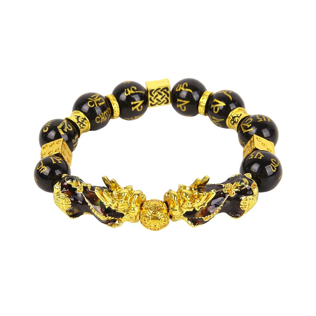 Vòng Tay Chuỗi Hạt Obsidian Màu Đen Đổi Màu Pi Xiu Mang Lại May Mắn