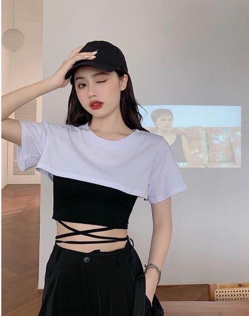 Set áo caroptop siêu hot dây quấn bụng