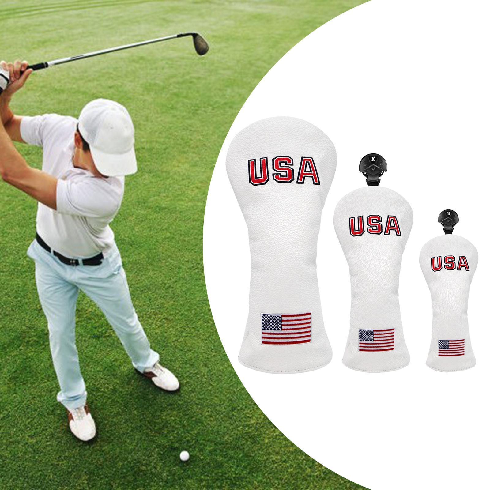 3pcs Golf Head Cover with Number Tags Headcover Guard for Driver Fairway Wood