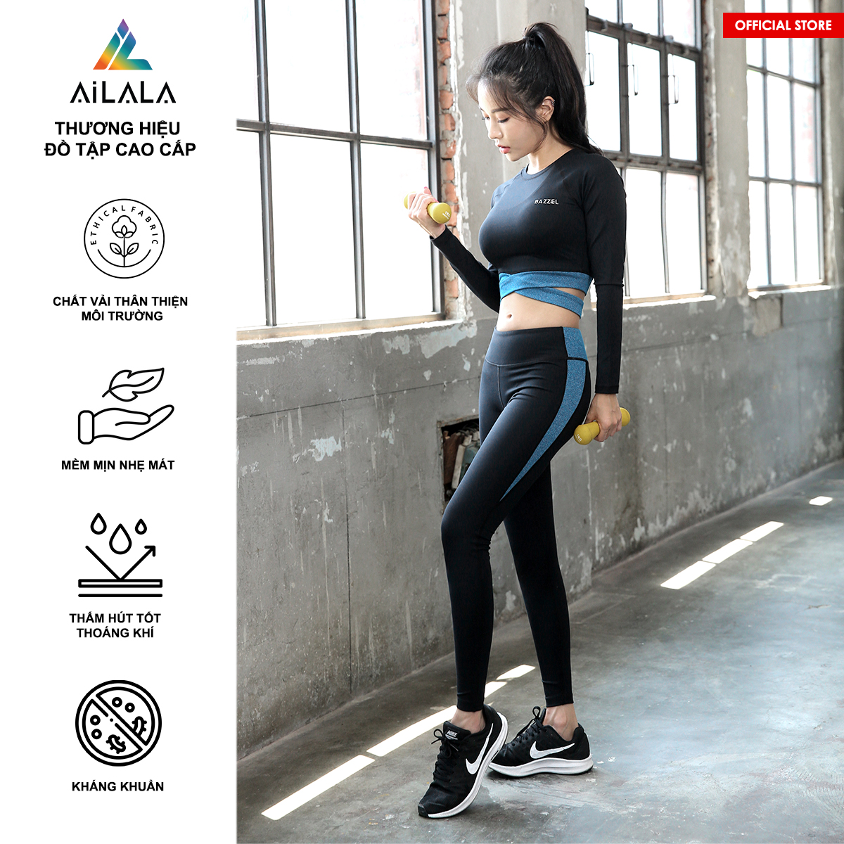 Bộ quần áo thể thao nữ AiLALA LUX34, Đồ tập Yoga Gym Pilates, chất vải Hi-tech cao cấp