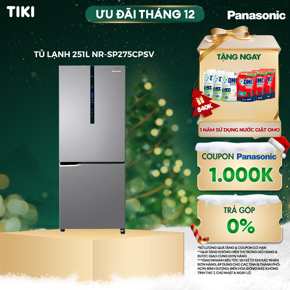 Tủ Lạnh Kháng Khuẩn Panasonic 255L NR-SP275CPSV - Cấp Đông Mềm - Siêu Tiết Kiệm - Ngăn Đá Dưới - Hàng chính hãng