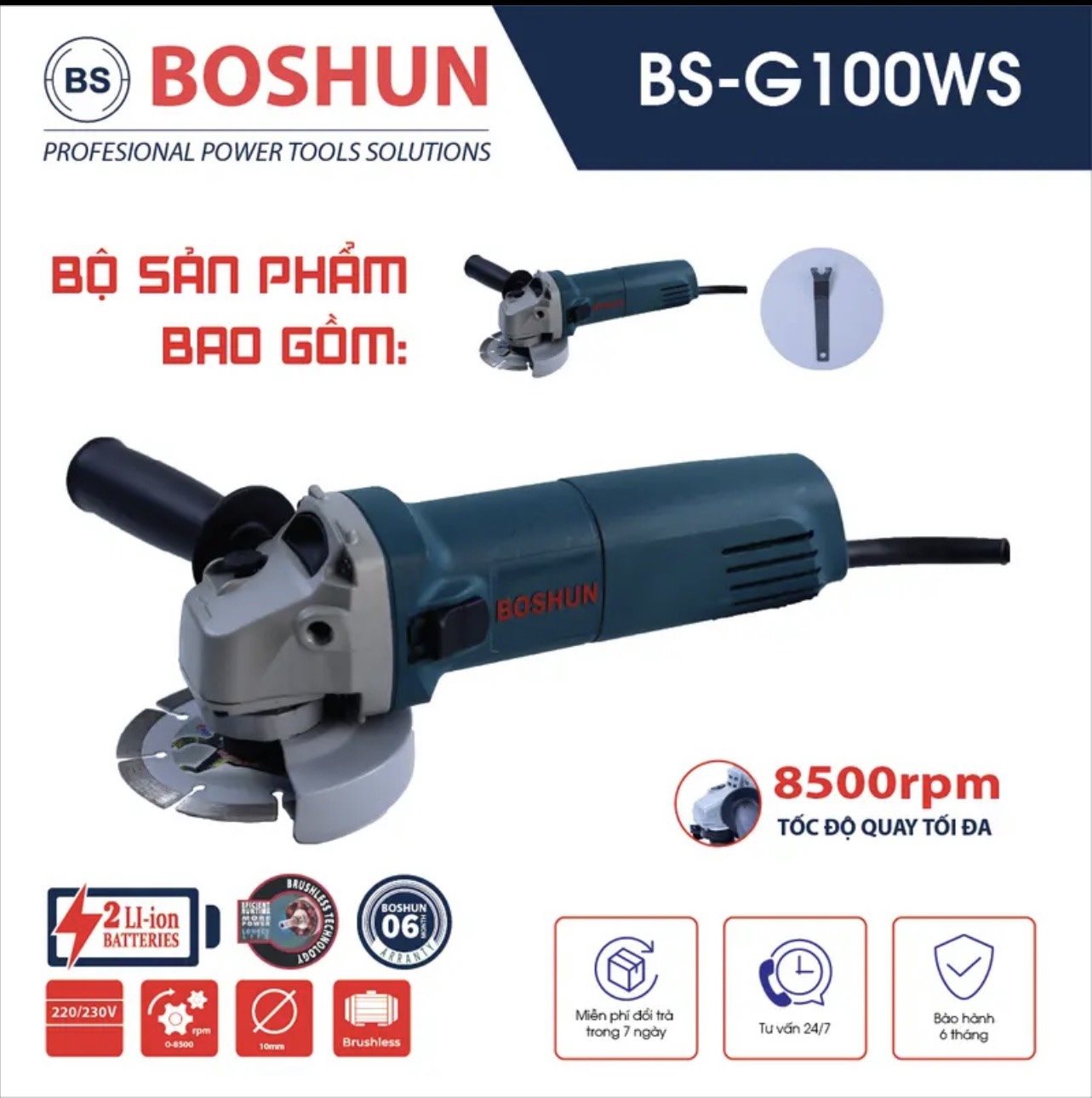 Máy Mài Điện Boshun BS-G100WS Đa Chức Năng | Lõi Đồng 1oo% - HÀNG CHÍNH HÃG