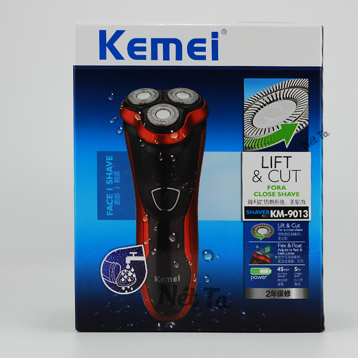 Máy cạo râu lưỡi nổi 3D chống thấm mước Kemei KM-9013 có đầu tông đơ phụ tiện lợi dùng để tỉa tóc, cạo ria mép dùng cạo khô hoặc cạo ướt đều được