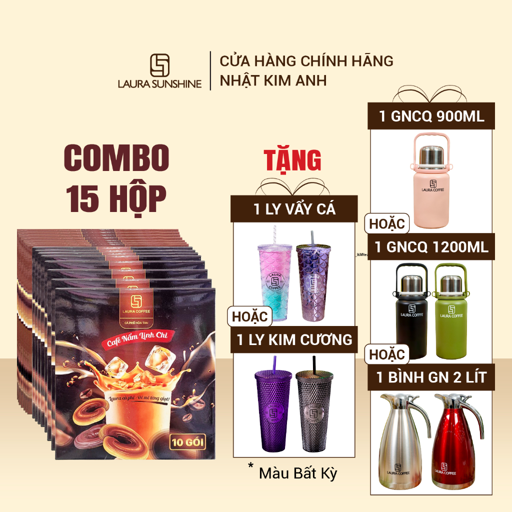 Combo 15 Hộp cà phê hòa tan cao cấp Laura Coffee Nhật Kim Anh (15 hộp x 10 gói)