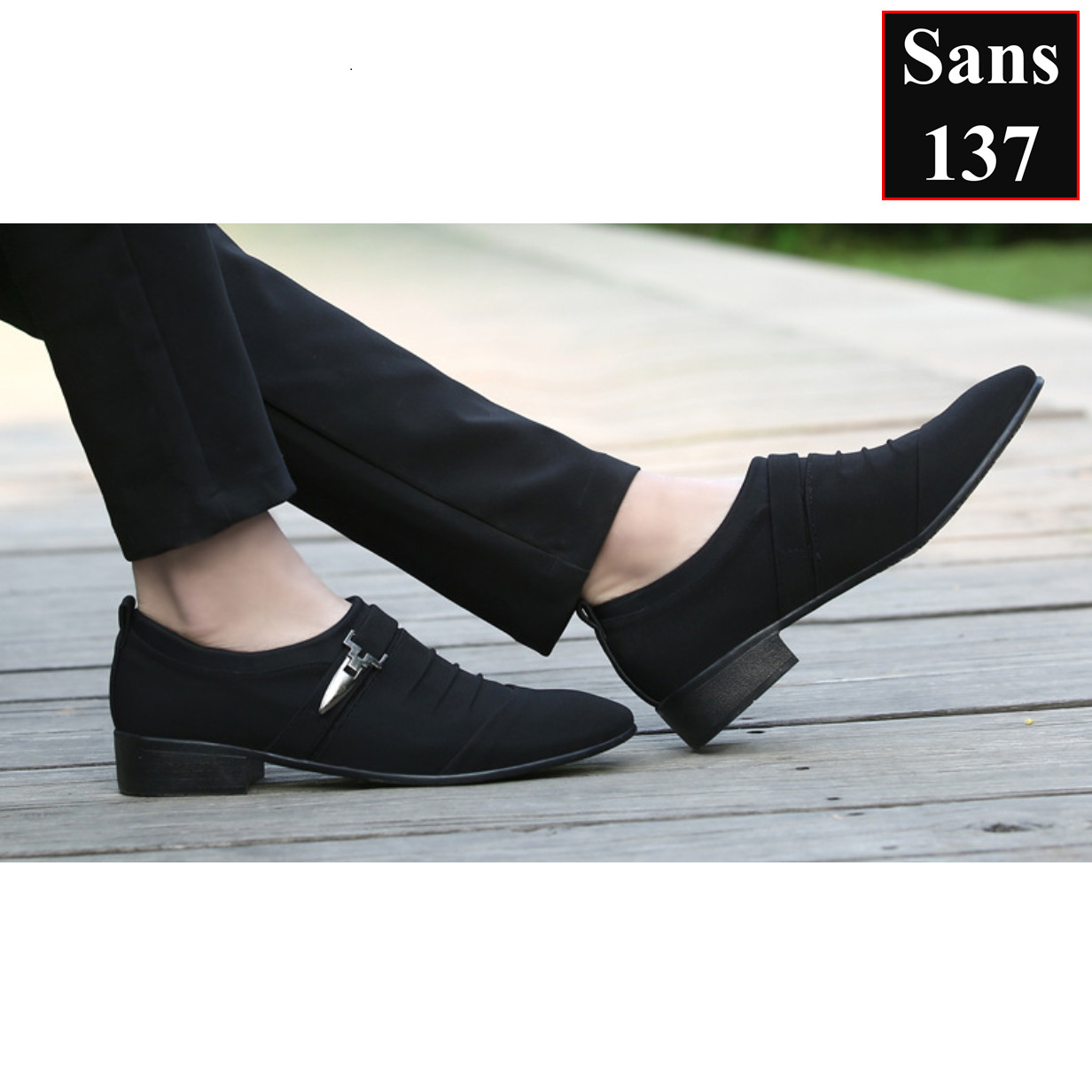 Giày tây nam công sở Sans137 chất vải canvas êm chân mũi nhọn đen size nhỏ 37 bigsize 44 45 46 47 48 hàn quốc trẻ trung