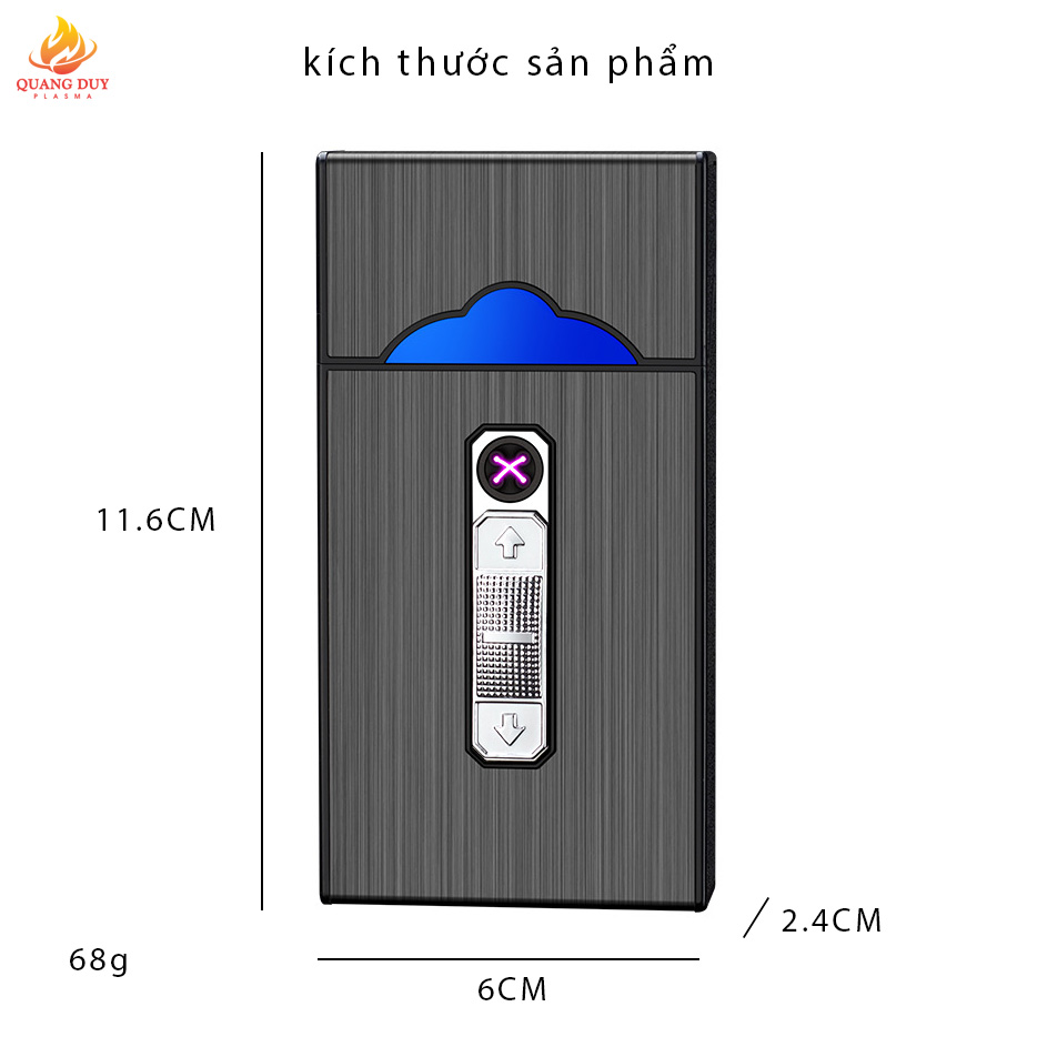 Hộp đựng thuốc kiêm hộp quẹt, bật lửa điện chứa đựng 20 điếu nhỏ dài sang trọng