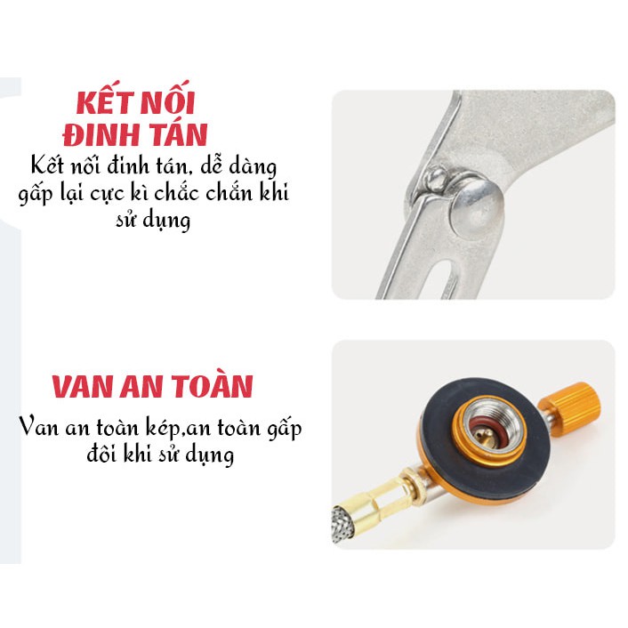 Combo bếp ga mini dã ngoại kèm Bật lửa dài  và đầu chuyển đổi nối vào bình ga mini Gelife1015