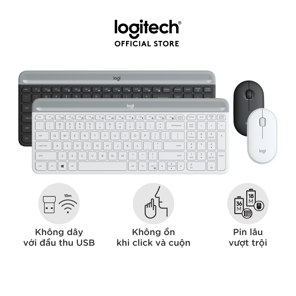 Bộ Phím Chuột Không Dây Logitech Mk470 Slim - Hàng Chính Hãng - Đen