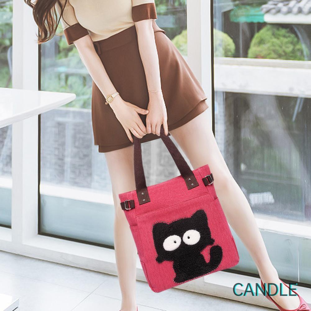Túi Xách Canvas Cỡ Lớn In Hình Mèo Dễ Thương