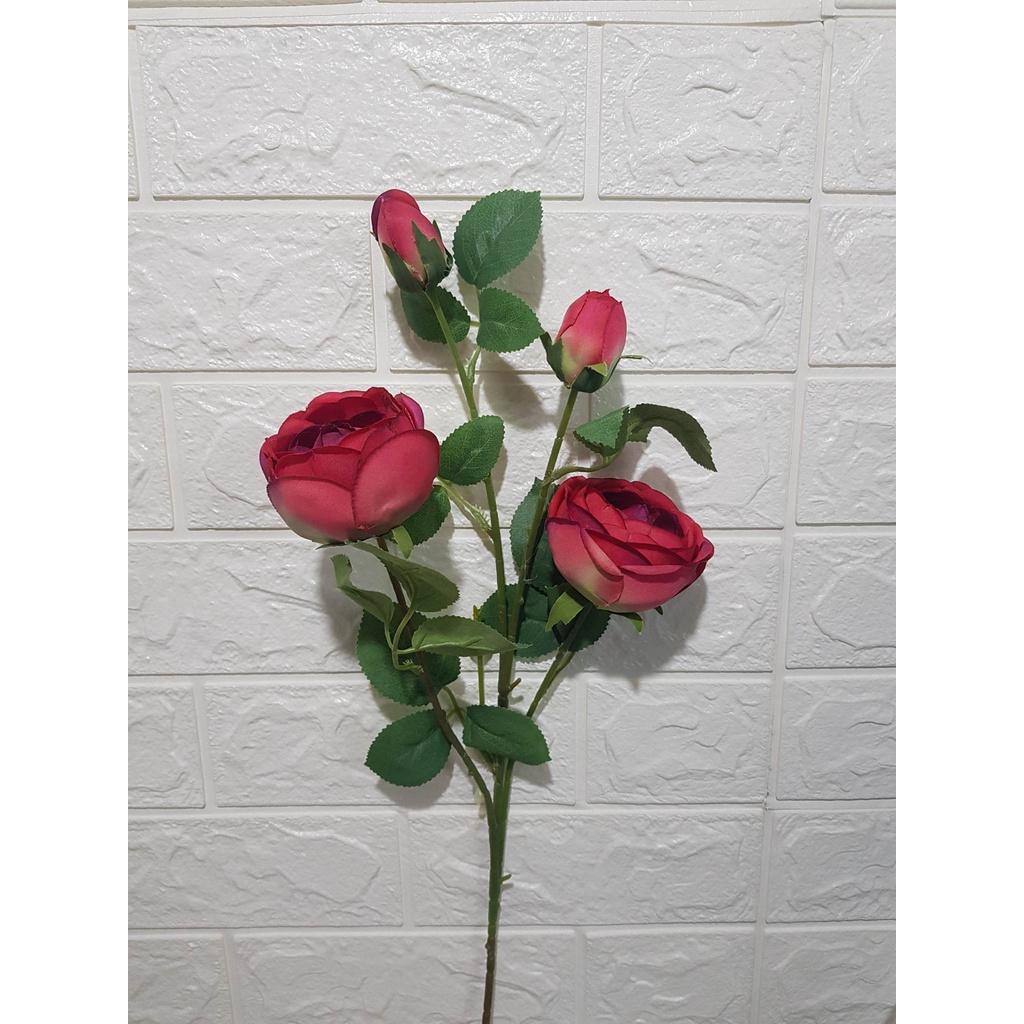 Hoa hồng lụa loại đẹp cành 2 bông 2 nụ dài 75cm