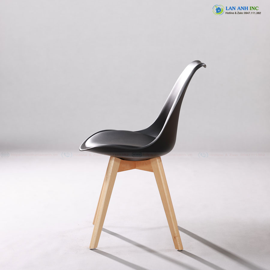 Ghế nhựa chân gỗ eames văn phòng cafe tựa lưng cao mặt nệm simili đẹp hiện đại LAGE33