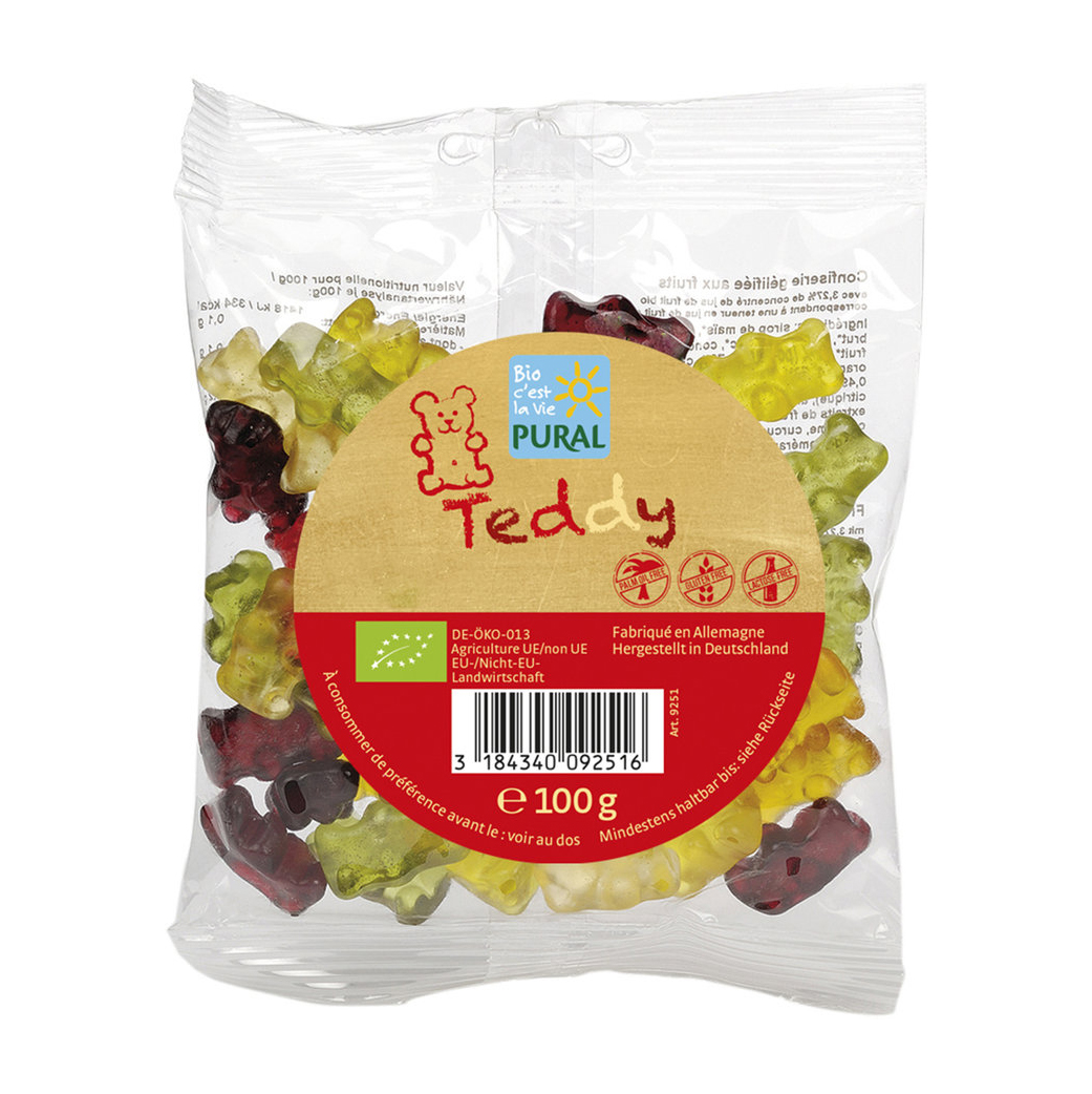 Kẹo dẻo hữu cơ cho bé hình gấu Teddy 100g Pural