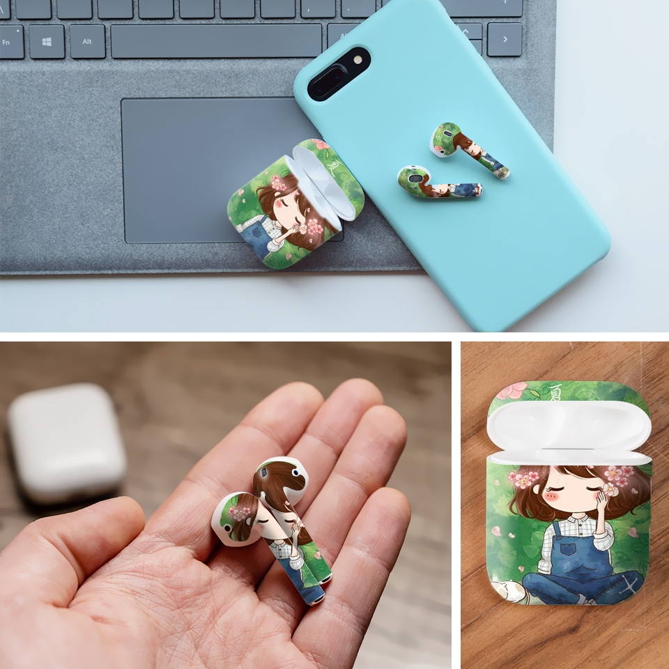 Miếng dán skin chống bẩn cho tai nghe AirPods in hình Chibi đẹp - Chib031 (bản không dây 1 và 2)