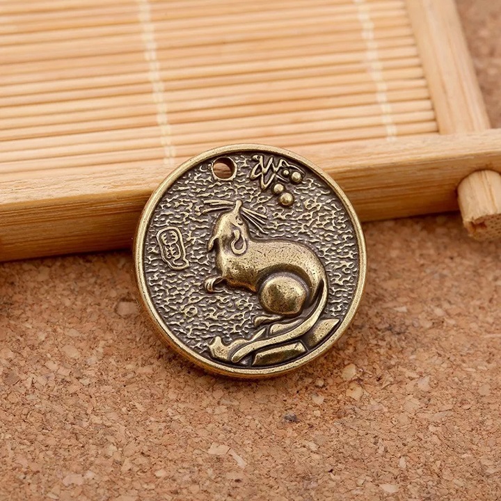 Mặt đồng xu đồng hình con Chuột, làm móc đeo chìa khóa, mặt dây chuyền, quà tặng người thân, bạn bè ý nghĩa - SP002430