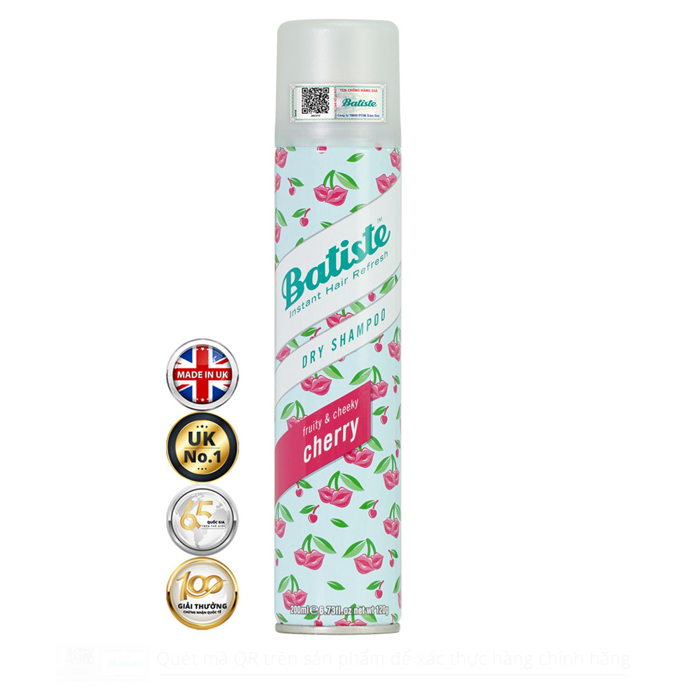 Dầu Gội Khô Batiste Dry Shampoo 200ml Hết Ngứa, Hết Bết Dính Tóc Bồng Bềnh Tức Thì – Cherry