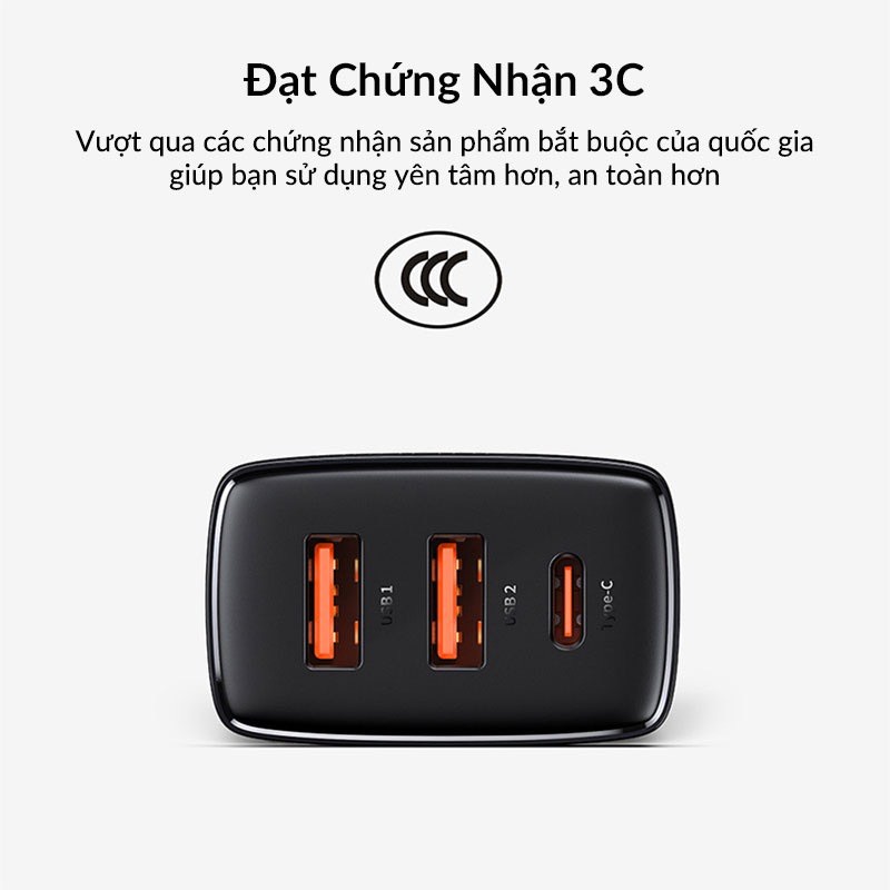 Củ sạc nhanh pd30w Baseus 3 cổng usb type c - cốc sạc cao cấp cho iphone 12 samsung,....vv - hàng chính hãng