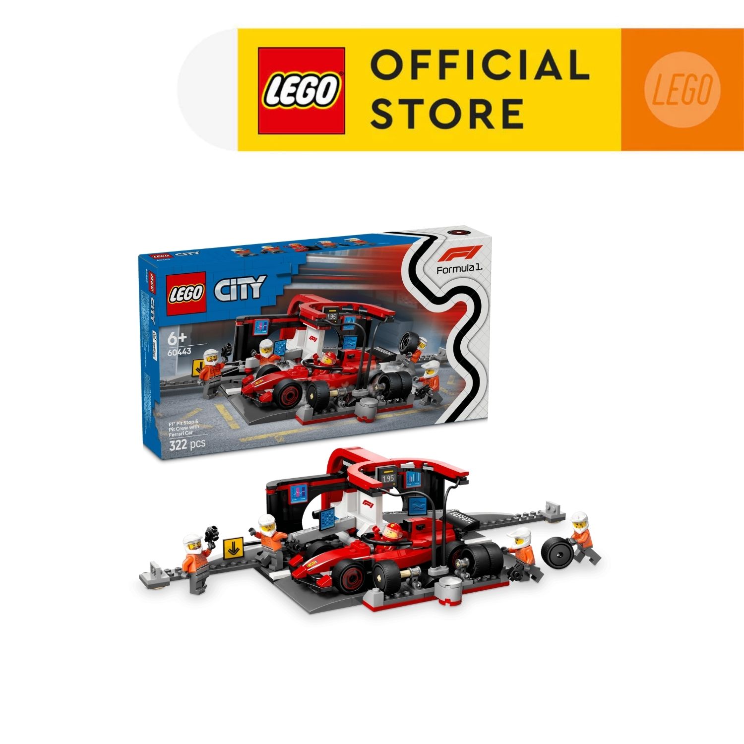 LEGO CITY 60443 Đồ Chơi Lắp Ráp Trạm Bảo Dưỡng Xe F1 (325 Chi Tiết)