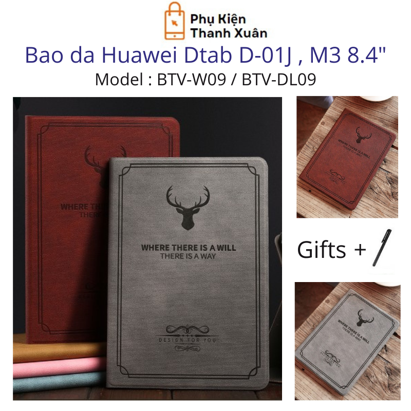 Bao da dành cho Huawei D-01J / Huawei M3 8.4" - Họa tiết đầu hươu - Tặng kèm bút