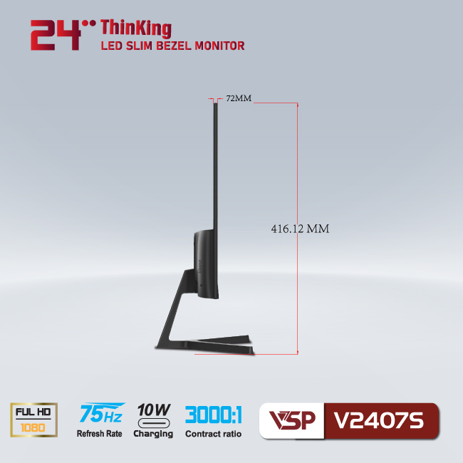 Màn hình VSP V2407S 24inch (23.8&quot; FHD VA 75Hz, HDMI+VGA+TypeC+Audio 3.5) - Hàng chính hãng TECH VISION phân phối