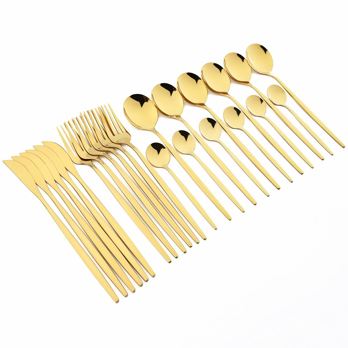 24 Cái/bộ Thép Không Gỉ Ăn Tối Đen Vàng Chén Ăn Bộ Bộ Dao Muỗng Nĩa Thìa Cà Phê Bộ Dao Kéo Nhà Bếp Bộ Đồ Ăn Kiềng Bạc Bộ