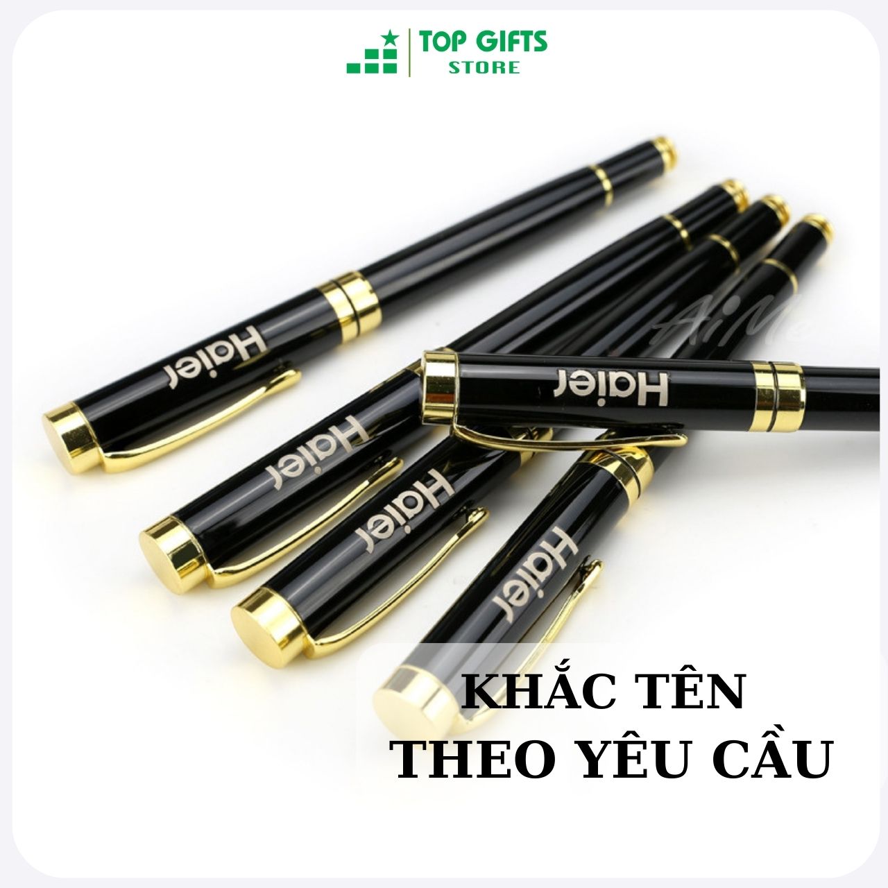 Bút kim loại khắc tên Nắp cao cấp Đen Viền Vàng P027ngòi 0.5mm | Quà tặng sinh nhật bạn gái + Ruột Bút