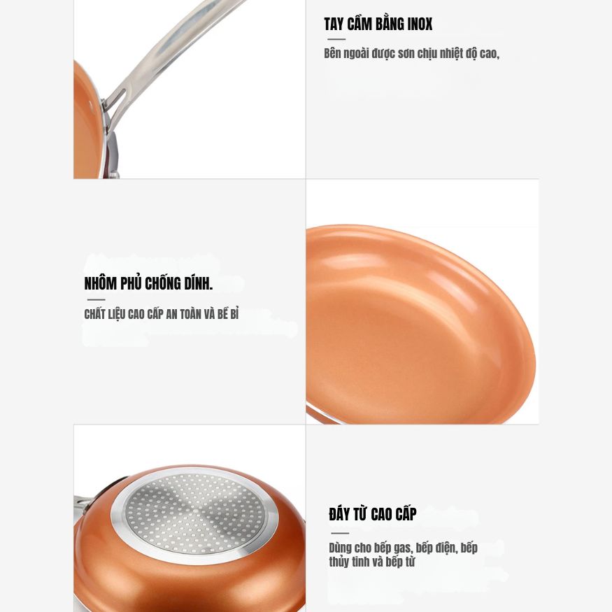 Chảo Chống Dính Đáy Từ Mishio (Size 20, 25, 30cm) MK430 MK431 MK432 - Chống Dính Gốm Cao Cấp, An Toàn Sức Khỏe, Dùng Cho Mọi Loại Bếp - hàng chính hãng