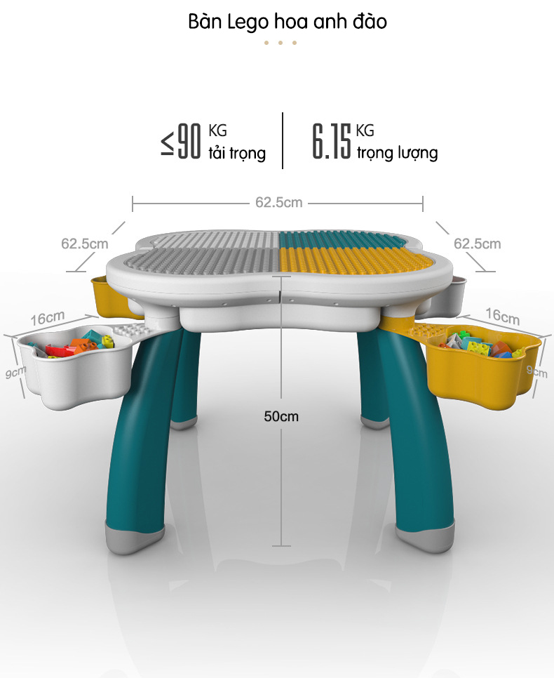 Bộ bàn ghế hình xếp hình hoa anh đào kèm sẵn 85 miếng ghép sáng tạo cho các bé từ 3-10 tuổi, lý tưởng làm bàn học, bàn vẽ.