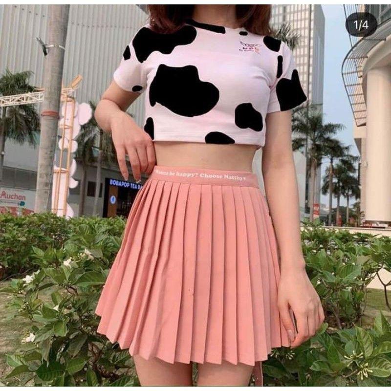 Áo croptop tay ngắn bò sữa siêu cute