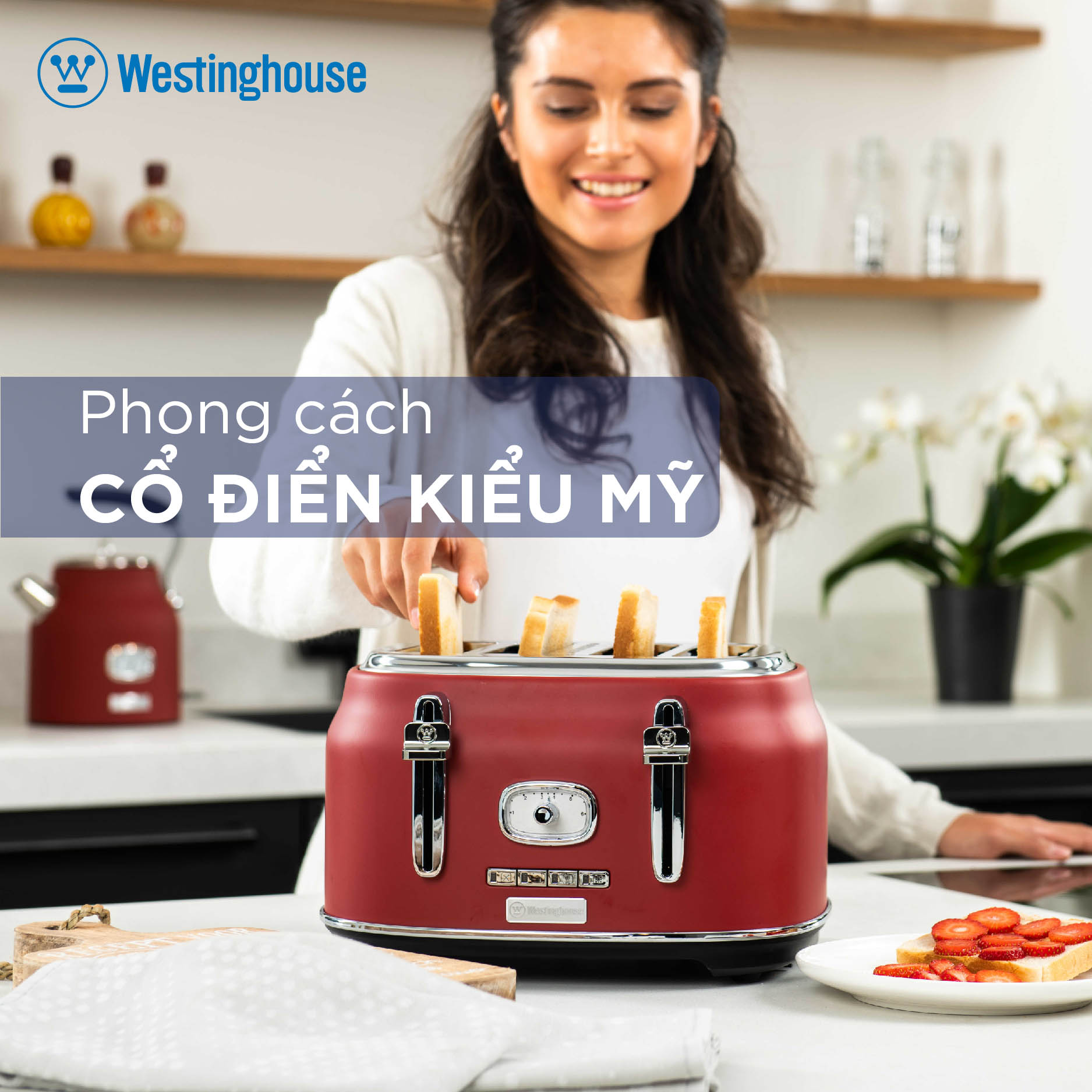 Máy kẹp nướng bánh mỳ sandwich 4 lát WestingHouse WKTTB809 Công suất 1750W 4 khe nướng bánh - 6 chế độ nướng - 4 chức năng - Hàng chính hãng Mỹ