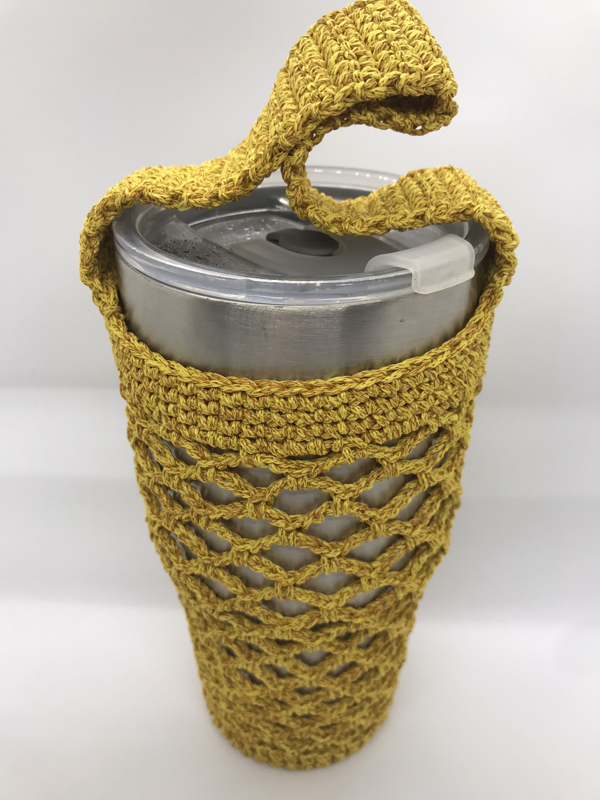 TÚI ĐỰNG LY GIỮ NHIỆT HANDMADE BẰNG SỢI DỆT HOẠ TIẾT LƯỚI NHIỀU MÀU