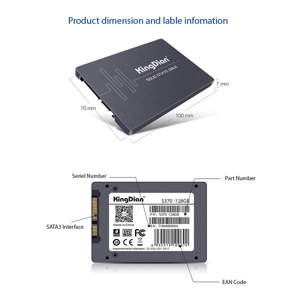 KingDian Portable SSD SATA3 Interface S370 128GB/256GB Internal Solid State Drive for Computer Laptop Desktop
