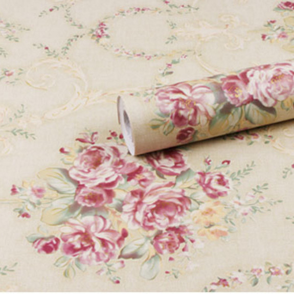 GIẤY DÁN TƯỜNG KHỔ 45CM X 10M HỒNG CHÙM CỔ ĐIỂN VÀNG KEM