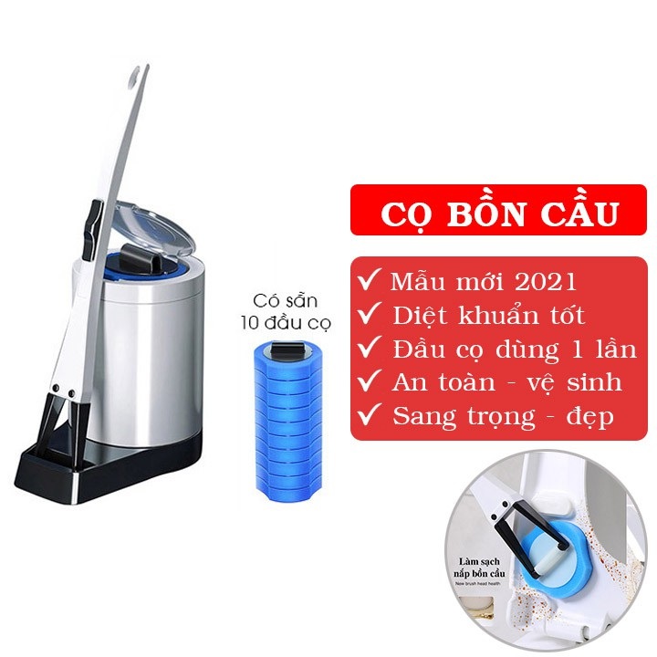 Chổi cọ bồn cầu nhà vệ sinh thế hệ mới -Tặng kèm 10 đầu cọ thay thế