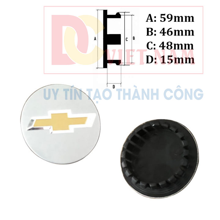 Logo chụp mâm, ốp lazang bánh xe ô tô Chevrolet: Đường kính 59mm