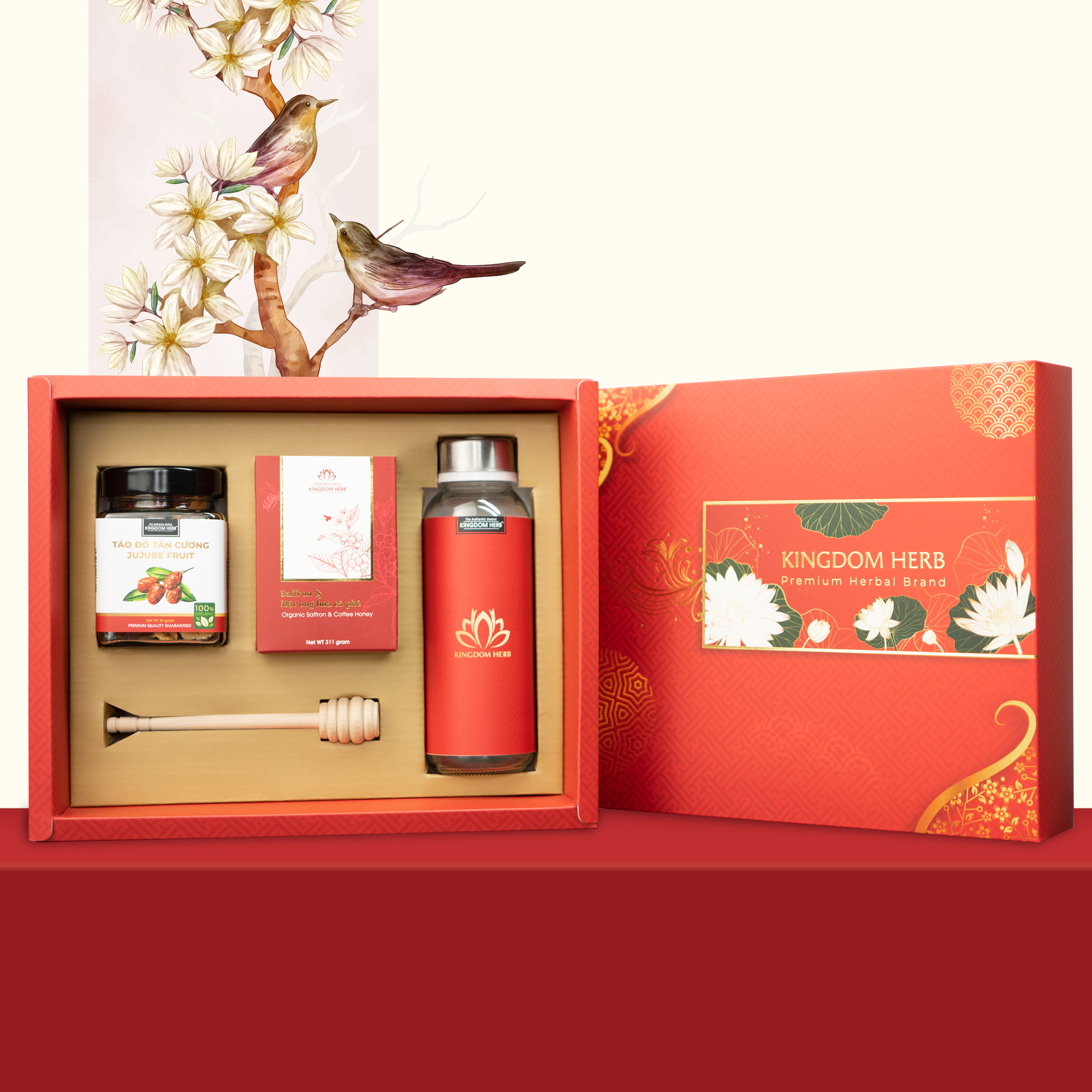 Hộp quà tặng, set quà tặng saffron ngâm mật ong và táo đỏ / kỷ tử Kingdom Herb chính hãng