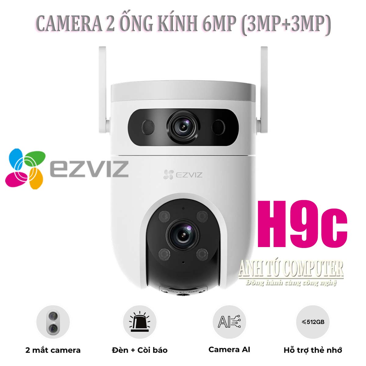 Camera WiFi 2 mắt, quay quét ngoài trời EZVIZ H9c bản 6MP (3MP+3MP) hàng chính hãng