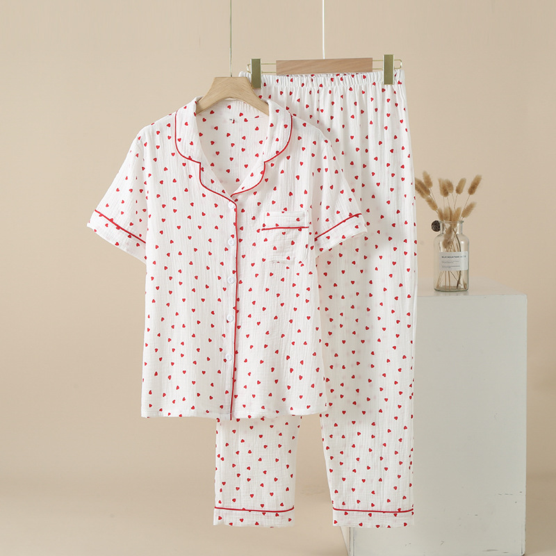 Bộ Pijama, Đồ Bộ Mặc Nhà Áo Cộc Quần Dài Chất Liệu Xô Muslin Cao Cấp