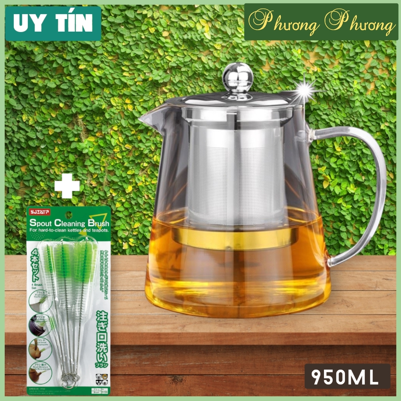 Bình pha trà thủy tinh crystal có lõi lọc trà và nắp inox SUS 304 (tặng sét 4 cọ vs vòi ấm)