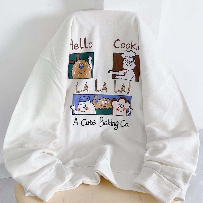 Áo Sweater màu trắng in HELLO COOKIE 3 CHÚ GẤU SIÊU CUTE, ÁO HOODIE CHUI THUN NỈ BÔNG