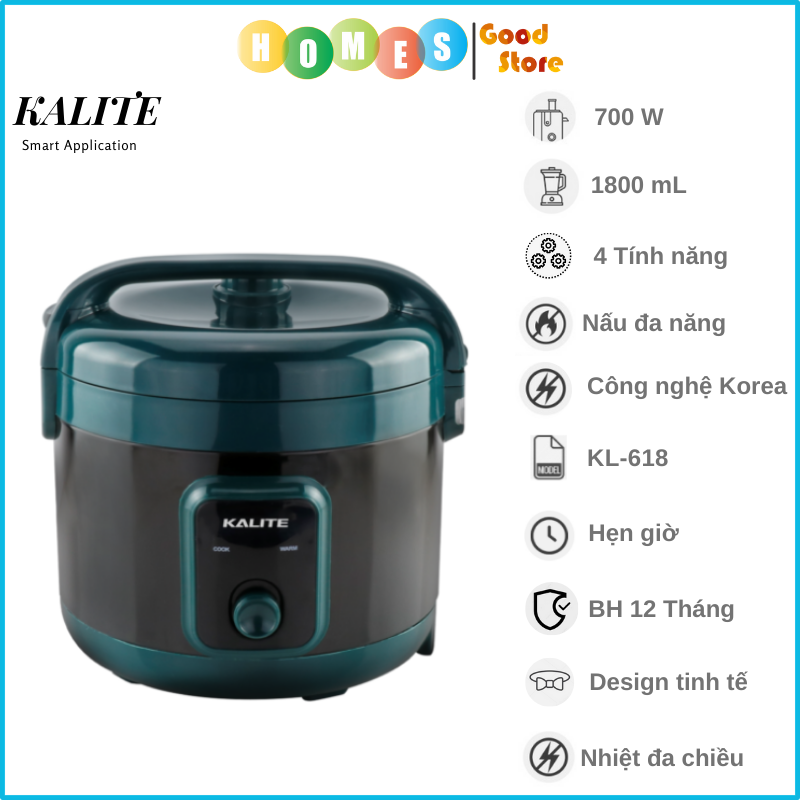 Nồi Cơm Điện KALITE KL-618 Dung Tích 1.8L Công Suất 700W - Hàng Chính Hãng