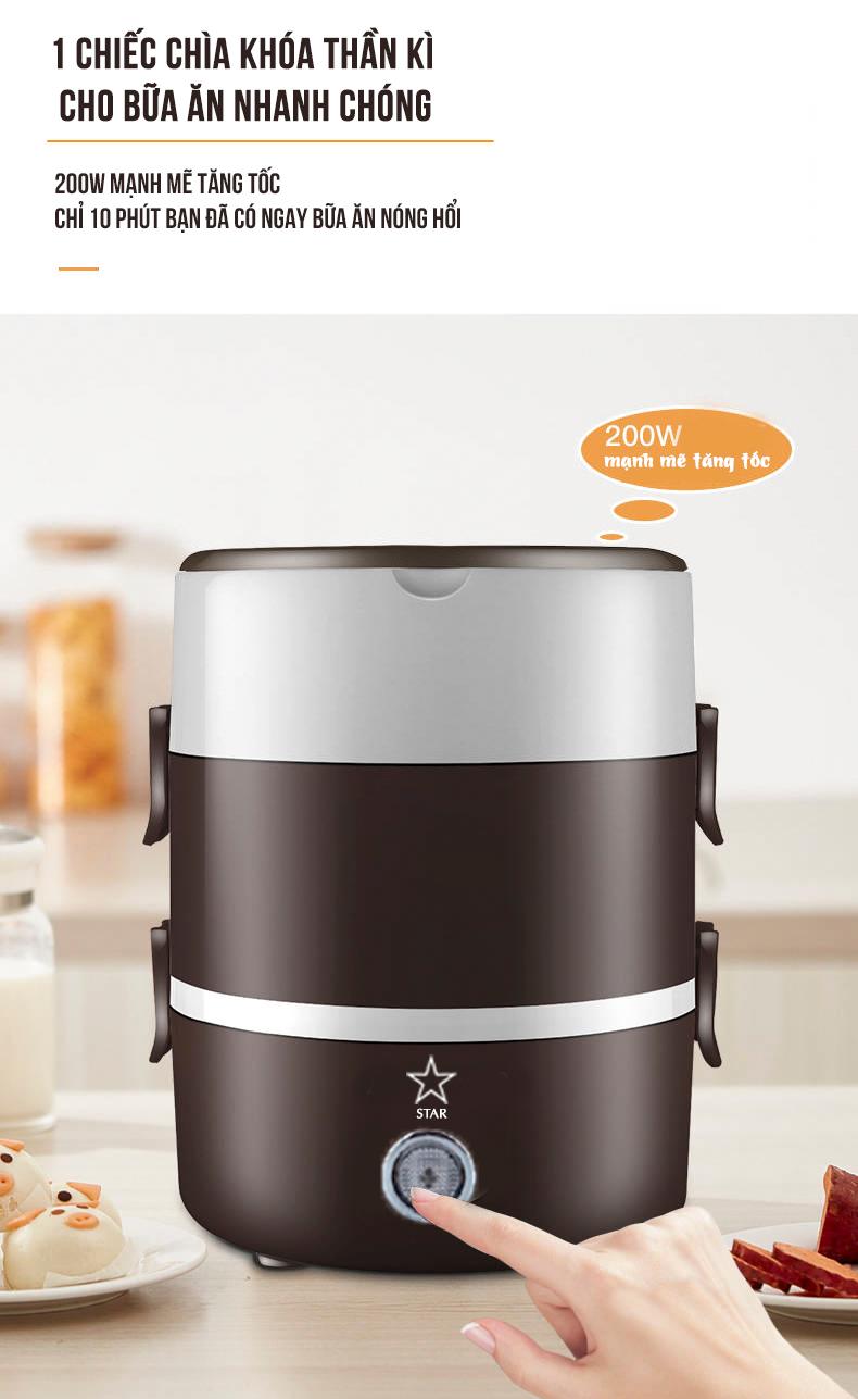 Hộp Cơm Hâm Nóng Điện 3 Tầng Inox Cao Cấp - Hàng Loại 1