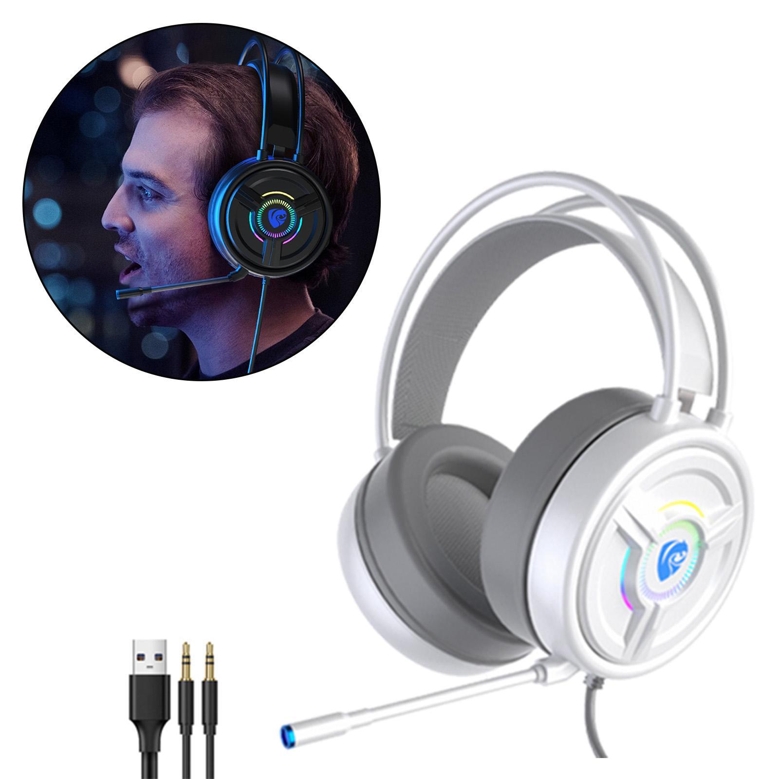 3.5mm Gaming Headset Over Ear Headphones LED Light for PC Laptop White