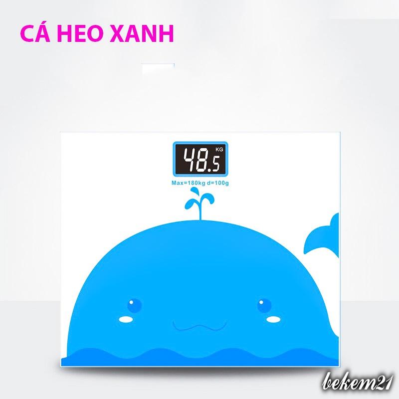 Cân điện tử hình CÁ HEO XANH kính cường lực Cân Sức Khỏe Cân Người Chịu Lực Tới 180KG Bảo Hành 1 NĂM