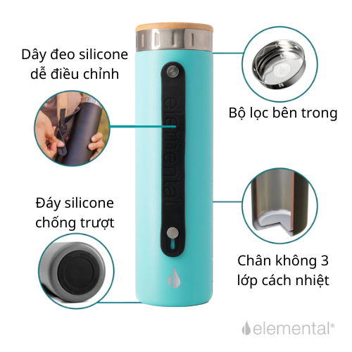 [Hàng chính hãng – Thương hiệu Mỹ] Bình giữ nhiệt Elemental Iconic màu xanh lam 590ml, giữ nhiệt vượt trội, inox 304, FDA Hoa Kì, An toàn sức khỏe, có lưới lọc